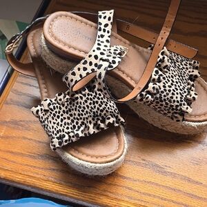 Brown and Black Animal Print Sandals with Cork Sole